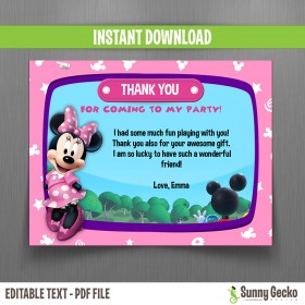 Minnie Mouse Clubhouse Birthday Thank You Cards 
